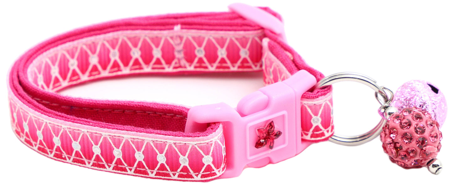 Diamond Mesh over Pink Ombre Breakaway Cat Collar