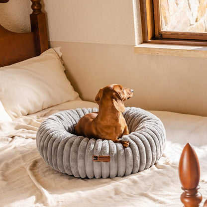 MEWOOFUN Donut Cat Bed - Washable Round Pet Bed For Indoor Cats & Kittens, Fluffy Non-Slip Calming Bed For Puppies, Grey